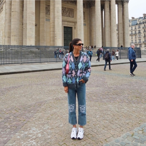 ZARA JEWEL BUTTON ARGYLE KNIT CARDIGAN SIZE M